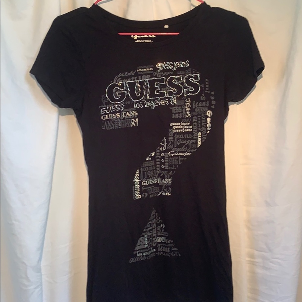 Guess rhinestone logo t-shirt black with silver M